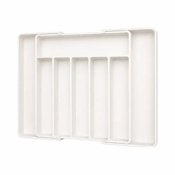 Somstyle Uitschuifbare Bestekbak - 33.5 / 57 X 38 X 5 Cm - Besteklade Organizer - Bestekhouder Met 8 Vakken - Wit thumbnail