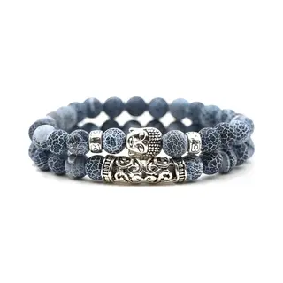 TrendFox Kralen Armband Met Buddha Beeld - Mat Blauw - Natuursteen - Boeddha Sieraden - Armbanden Heren Dames - Kralenarmband - Valentijnsdag - Valentijn