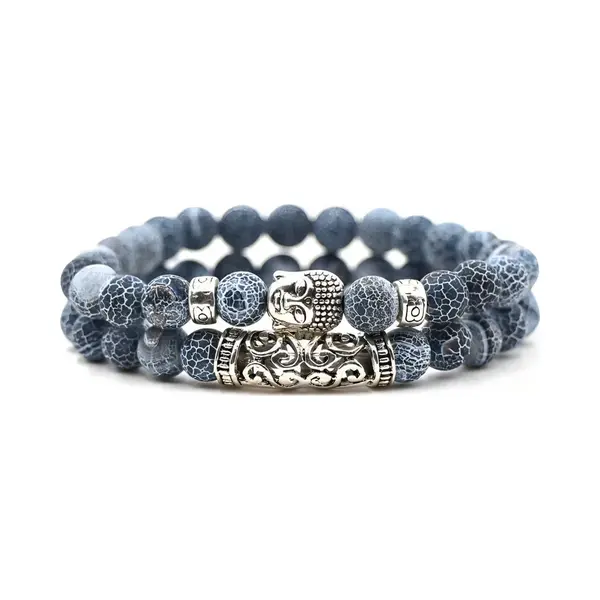 TrendFox Kralen Armband Met Buddha Beeld - Mat Blauw - Natuursteen - Boeddha Sieraden - Armbanden Heren Dames - Kralenarmband - Valentijnsdag - Valentijn thumbnail