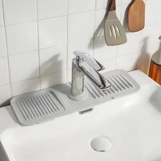 Repus - Siliconen Mat Voor Kraan - Grootsteen - Droogmat - Afdruip - Keuken - Badkamer - Antislip - Size, Small - 37x14CM - Licht Grijs
