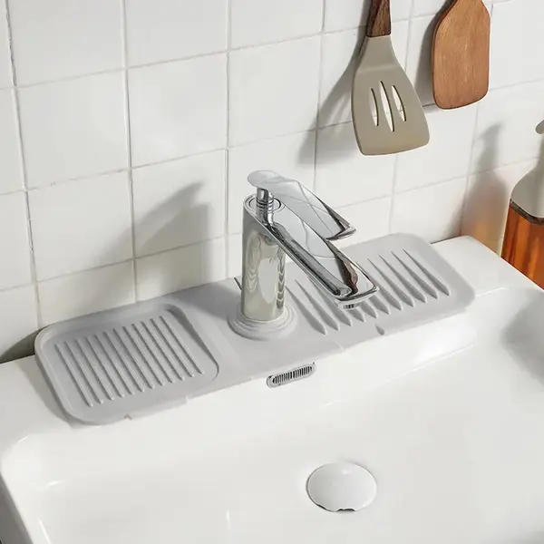 Repus - Siliconen Mat Voor Kraan - Grootsteen - Droogmat - Afdruip - Keuken - Badkamer - Antislip - Size, Small - 37x14CM - Licht Grijs thumbnail