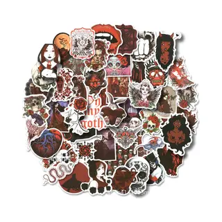 Winkrs Gothic Sticker Set - 50 Stickers Met Schedels, Rozen, Duivels, Dood, Tektsten - Halloween Laptopstickers - 4x5CM