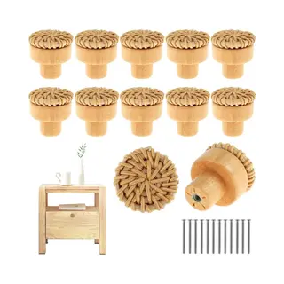 Winkrs Kastknoppen Hout & Rotan - 12x - Meubelknop Voor Lades & Deurtjes - 30MM Knop - Meubelbeslag/Handgreep Rond - Boho