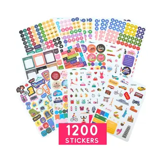 Winkrs 1200 Planner Stickers - 16 Vel Bullet Journal/Agenda/Kalender Stickers - Met Datum, Fitness, Icoontjes, Reizen, Feestdagen Etc.