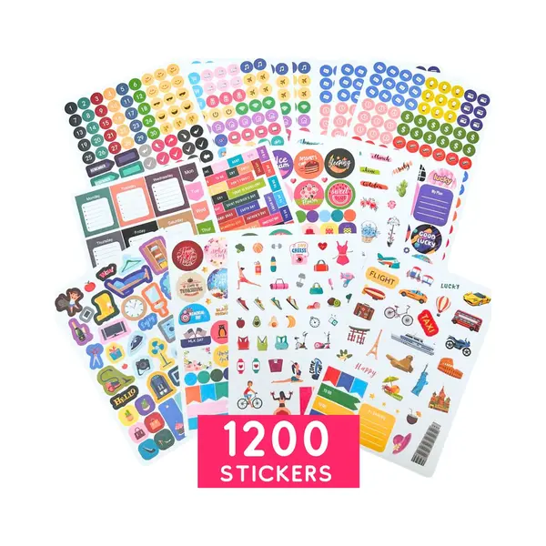 Winkrs 1200 Planner Stickers - 16 Vel Bullet Journal/Agenda/Kalender Stickers - Met Datum, Fitness, Icoontjes, Reizen, Feestdagen Etc. thumbnail