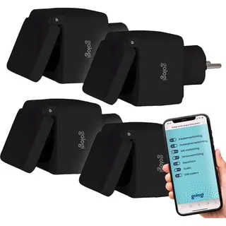 Gologi Smart Plug Outdoor 4 Pcs - Smart Plug - IP44 - Zeitschaltuhr & Energiezähler - Wifi - Google Home & Amazon Alexa - Schwarz