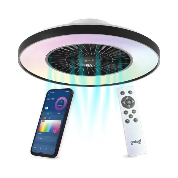 Gologi Deckenventilator Mit Beleuchtung - Ø60 Cm - Led Rgbw - 6 Stufen - Schlafzimmer-Deckenleuchte - Deckenleuchte Mit Ventilator - Mit thumbnail