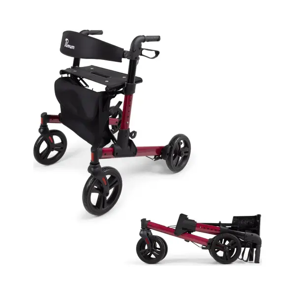 Parvum Riva Rollator - Dubbel Opvouwbaar En Lichtgewicht (6, 6kg) - Incl. Stokhouder, Tas & Rugleuning - Rood thumbnail