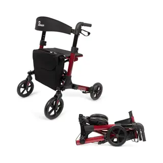 Parvum Brava Rollator – Leicht, Stabil & 3-fach Faltbar – Mit Integriertem Bremssystem, Sitz, Rückenlehne, Tasche, Stockhalter & Semi-soft