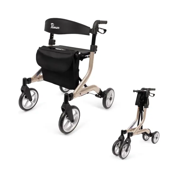 Parvum SuperLight Rollator – Ultraleicht (5, 1 kg), Aus Aluminium, Faltbar, (74 × 64 cm), Mit Sitz & Rückenlehne, Versteckten Bremskabeln thumbnail