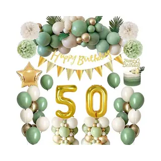 FeestmetJoep® 50 Jaar Feestpakket Groen / Goud 63-delig - 50 Jaar Verjaardag Versiering - 50 Jaar Slingers - 50 Jaar Ballonnen - Feestversiering Voor