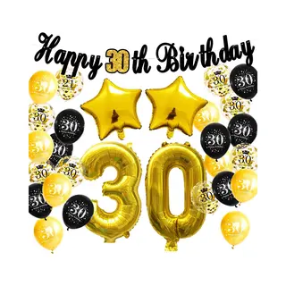 FeestmetJoep® 30 Jaar Verjaardag Versiering & Ballonnen - Goud & Zwart