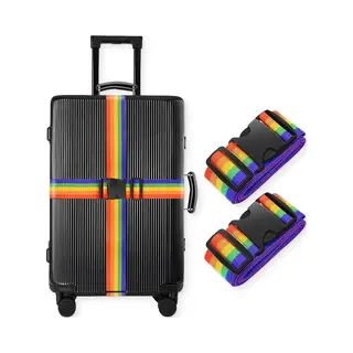Loti Living Kofferriemen Set Van 2 – Regenboog Kleur – Verstelbare Bagageriemen – Bagageband - Naamplaatje – 220 Cm X 5 Cm