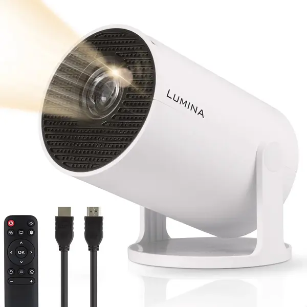 Lumina Mini Pro Beamer - Heimkino - Projektor - Android 11.0 - WiFi 6 & Bluetooth 5.2 - 4k Bildqualität - Projektionsfläche - Weiß thumbnail