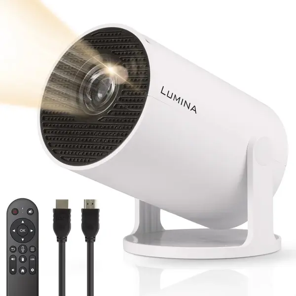 Lumina® Pro Mini Beamer 2026 - Android 14 Smart Projektor Mit Google Playstore - Heimkino - Für Ios & Android - WiFi 6 & Bluetooth 5.4 - Weiß thumbnail