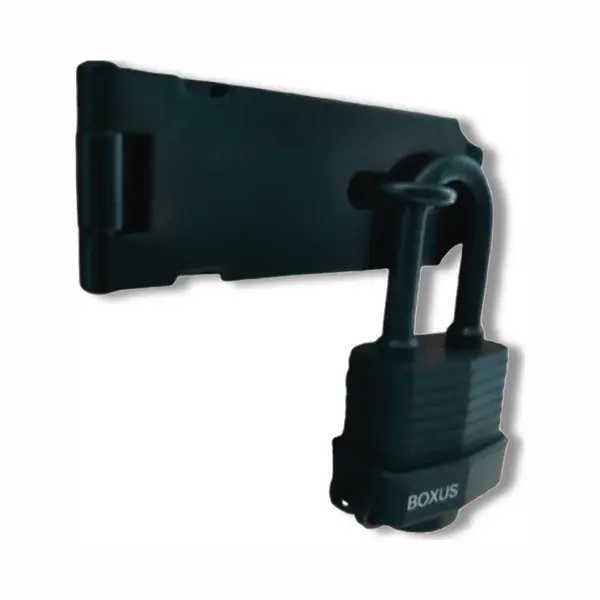 Boxus - Overvalslot Met Hangslot - Zwart Rvs - 100x40 - Sterk - 2 Sleutels - Slot Voor Deur, Koffer, Kast, Schuur, Poort, Hek, Slaapkamer, Tuin, Raam, thumbnail