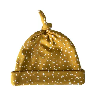 Huisje 4 Newborn Baby Mutsje Van Katoen – Okergeel Met Stippen | Unisex & Superzacht