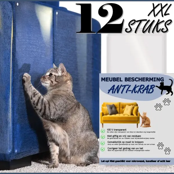 MeubelsvanJoep® Anti Krab Katten Vellen 45 X 30 Cm - 12 Xxl Vellen - Anti Krab Vellen - Dubbelzijdig Klevende Meubelbescherming Katten - thumbnail