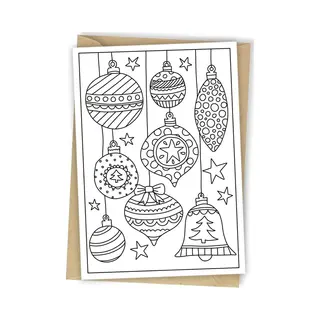 Hippekaartjeswinkel Inkleurkaart Kerstballen - Incl Kraft Envelop - Kerst - Kerstkaarten - Kinder Kerstkaart - Kerstwensen