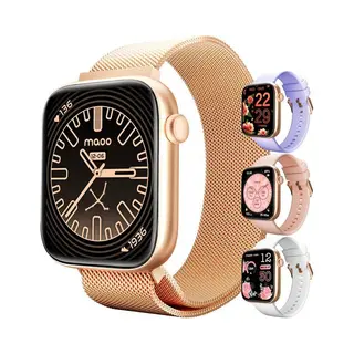 Merkloos Maoo ProWatch Amoled Smartwatch– Dames&Heren– Milanese&Siliconen Bandjes– Stappenteller – Ros