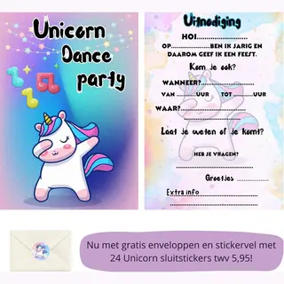 Uitnodiging Kinderfeestje - Kinderfeest - Uitnodigingen - Verjaardag - Inclusief Enveloppen - Eigen Design En Print - Wenskaart - Unicorn - 16 Stuks -