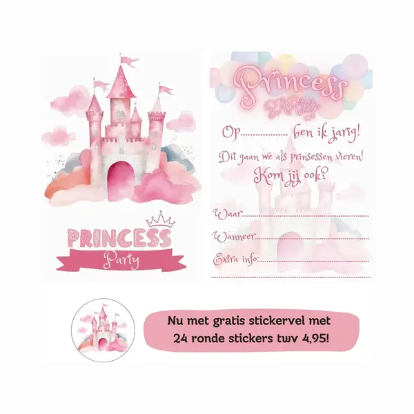 Uitnodiging Kinderfeestje - Kinderfeest - Uitnodigingen - Verjaardag - Inclusief Enveloppen - Eigen Design En Print - Wenskaart - Prinsessen - 16 thumbnail