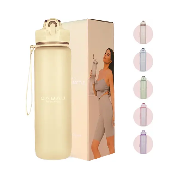 Cabau Bloom Waterfles / Drinkfles - 1 Liter - Butter Yellow - Handige Drinktuit & Unieke Maataanduiding - Bpa- & Lekvrij - Drinkfles Met Rietje thumbnail