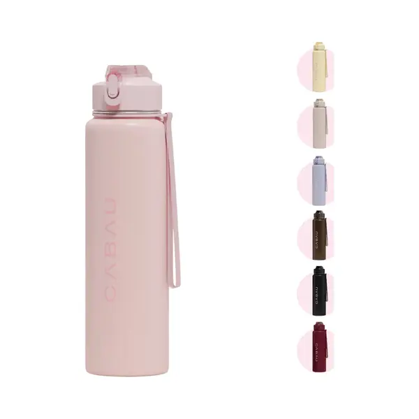 Cabau Bloom Rvs Waterfles 870ml Soft Pink | Geïsoleerde Bpa-vrije & Lekvrije Thermosfles | Duurzame Herbruikbare Drinkfles Met Schoonmaakborstel & thumbnail