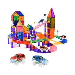 Magnaminds Magna Minds - Magnetic Tiles Racebaan - Zelfrijdende Auto - Magnetisch Speelgoed – 122 Stuks - Constructie Speelgoed - Magnetische Tegels -