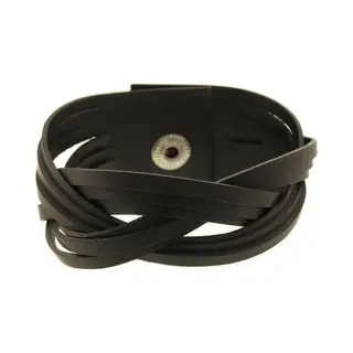 Behave - Armband Zwart Leer Met Druksluiting - Stoer Basic Accessoire