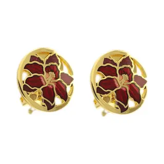 Behave - Clip Oorbellen Lelie Bloem Rood Emaille - Goudkleur Vintage 2, 5 Cm