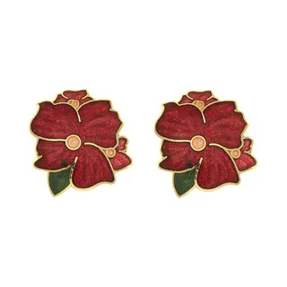 Behave - Clip Oorbellen Bloem Rood Emaille - Klassieke Elegante Look