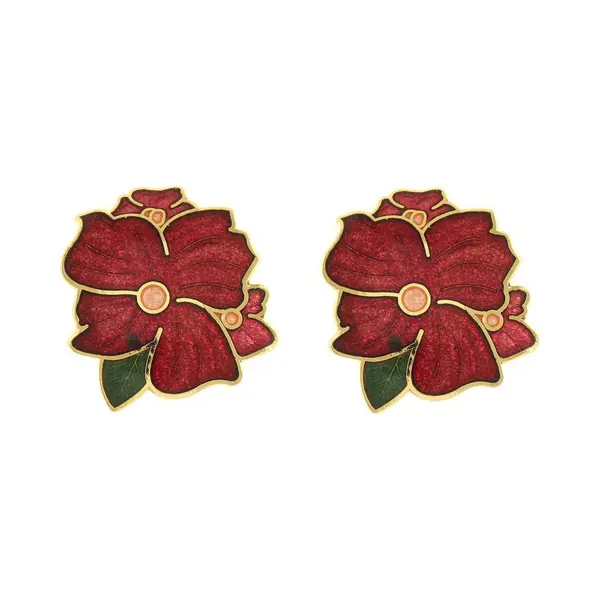 Behave - Clip Oorbellen Bloem Rood Emaille - Klassieke Elegante Look thumbnail