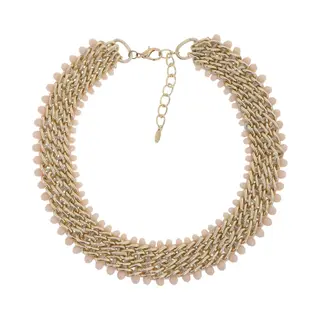 Behave Statement Ketting – Gevlochten Goud Met Nude Roze Kralen – Nikkelvrij