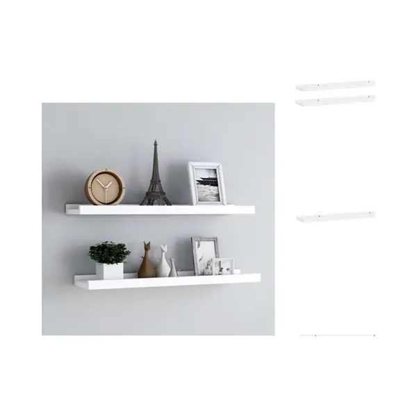 VidaXL Wandschap - Wandschappen - Zwevend Schap - Zwevende Schappen - Fotoplanken 2 St 80x9x3 Cm Mdf Wit thumbnail