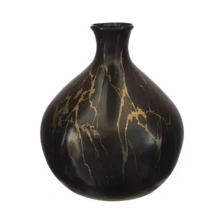 Ideas 4 Seasons Idea4seasons Bloemenvaas Dazzle - Marmer Look - Zwart/goud - Keramiek - D23 Cm X H25 Cm - Vaas