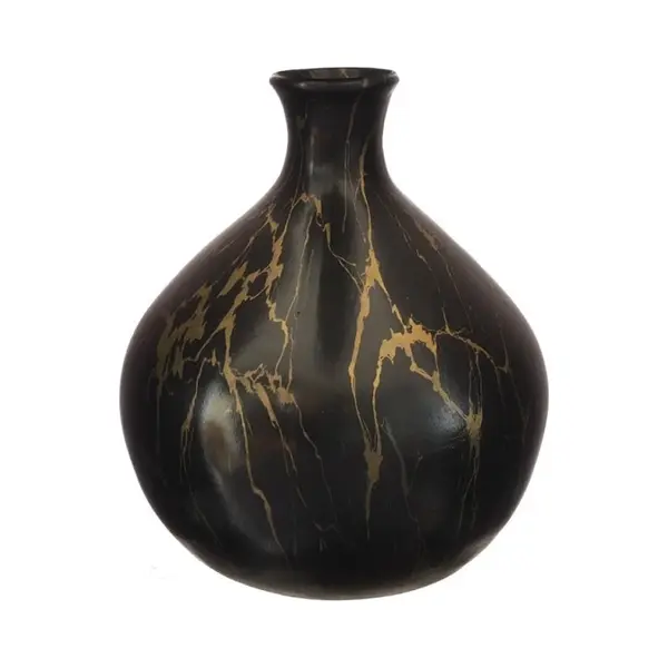 Ideas 4 Seasons Idea4seasons Bloemenvaas Dazzle - Marmer Look - Zwart/goud - Keramiek - D23 Cm X H25 Cm - Vaas thumbnail