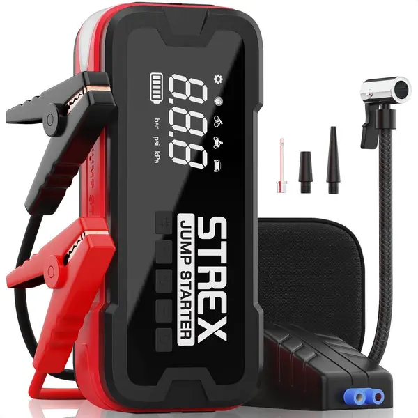Strex 12V Starthilfe Powerbank Fürs Auto Mit Kompressor - 4000A / 24.000 MAh - 5-in-1 Starthilfe Mit Kompressor, Powerbank, Led-Taschenlampe Und thumbnail