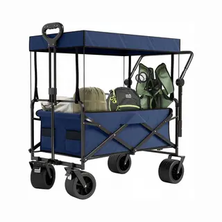 Avalo Bolderkar Met Dak Xl - Opvouwbaar - Tot 110KG - 97x60x105 Cm - 120L - 360º Wielen - Blauw