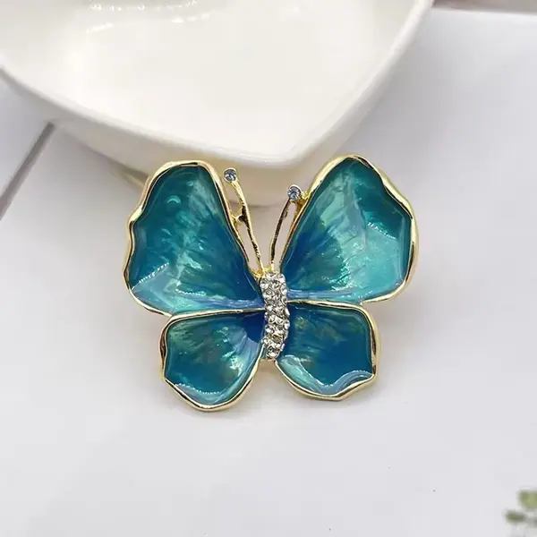 Borasi Vlinder Broche Teal Blauw | Goudkleurig | Vlinder Broche | Dames Sieraden | thumbnail