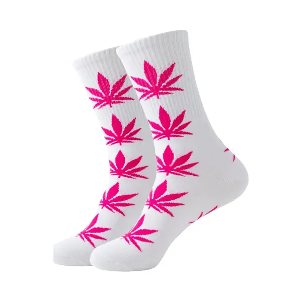 Chpn - Wiet Sokken - Weed Socks - Cadeau - Sokken - Roze/Wit - Unisex - One Size - 36-46 thumbnail