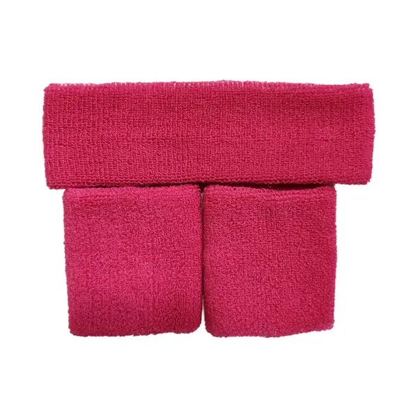 Chpn Donkerroze Zweetbandjes Set - Zweetbanden - Roze - 2 Sets - 2x Hoofdband En 4 Polsbandjes - Pink - Badstof/Polyester - One Size - Zweet Banden Set - thumbnail