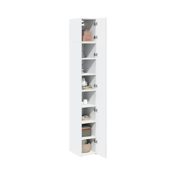 VidaXL Slim Storage Cabinet 30x42.5x225 Cm - White Engineered Wood - Tall & Versatile Cupboard For Living Room, Bedroom, Bathroom, Garage - Space thumbnail