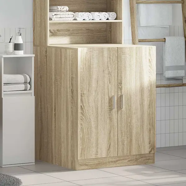 VidaXL Washing Machine Cabinet - Sonoma Oak Laundry/Bathroom Storage - Engineered Wood - 70.5 X 71.5 X 91.5 Cm - 1 Compartment, 2 Doors thumbnail