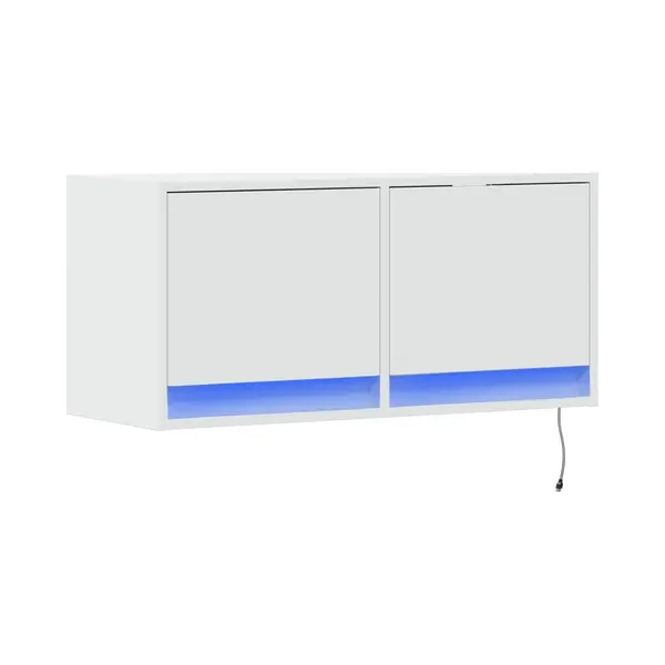 VidaXL Tv Wall Cabinet, Black Engineered Wood - Led Ambience, Floating Tv Unit With Drawers, Space-Saving Media Storage Solution - 80x31x38cm thumbnail
