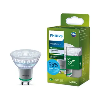 Philips UltraEfficient Led GU10 Spotlight, 35W, EyeComfort, Flicker-Free, Cool White Light 4000K, 215 Lumens, GU10 Base, 1 Pack​