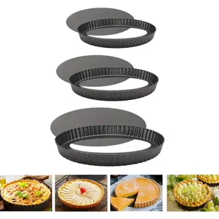 Jvs Products Quichevorm - Quichevorm Met Losse Bodem - Bakvorm - Taartvorm - Bakblik - 3 Maten - Ø22 Cm / Ø26 Cm / Ø32cm - 3 Stuks