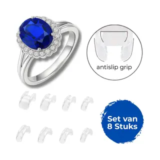 Ringverkleiner- Set Van 8- 1–10 Mm – Incl. Ringmaatmeter/Poetsdoekje – Universele Ring Verklein Clips – Onzichtbaar & Comfortabel- Transparant