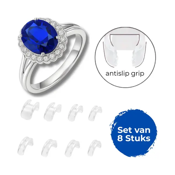 Ringverkleiner- Set Van 8- 1–10 Mm – Incl. Ringmaatmeter/Poetsdoekje – Universele Ring Verklein Clips – Onzichtbaar & Comfortabel- Transparant thumbnail