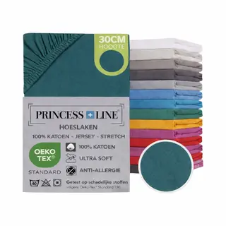 Princess Line- Comfortabel Ultra-Soft-Hoeslaken -100% Katoen-Jersey -Stretch -Strijkvrij- Rondom Elastiek-Hoekhoogte Tot 30cm-2Persoons-160x200 Cm-